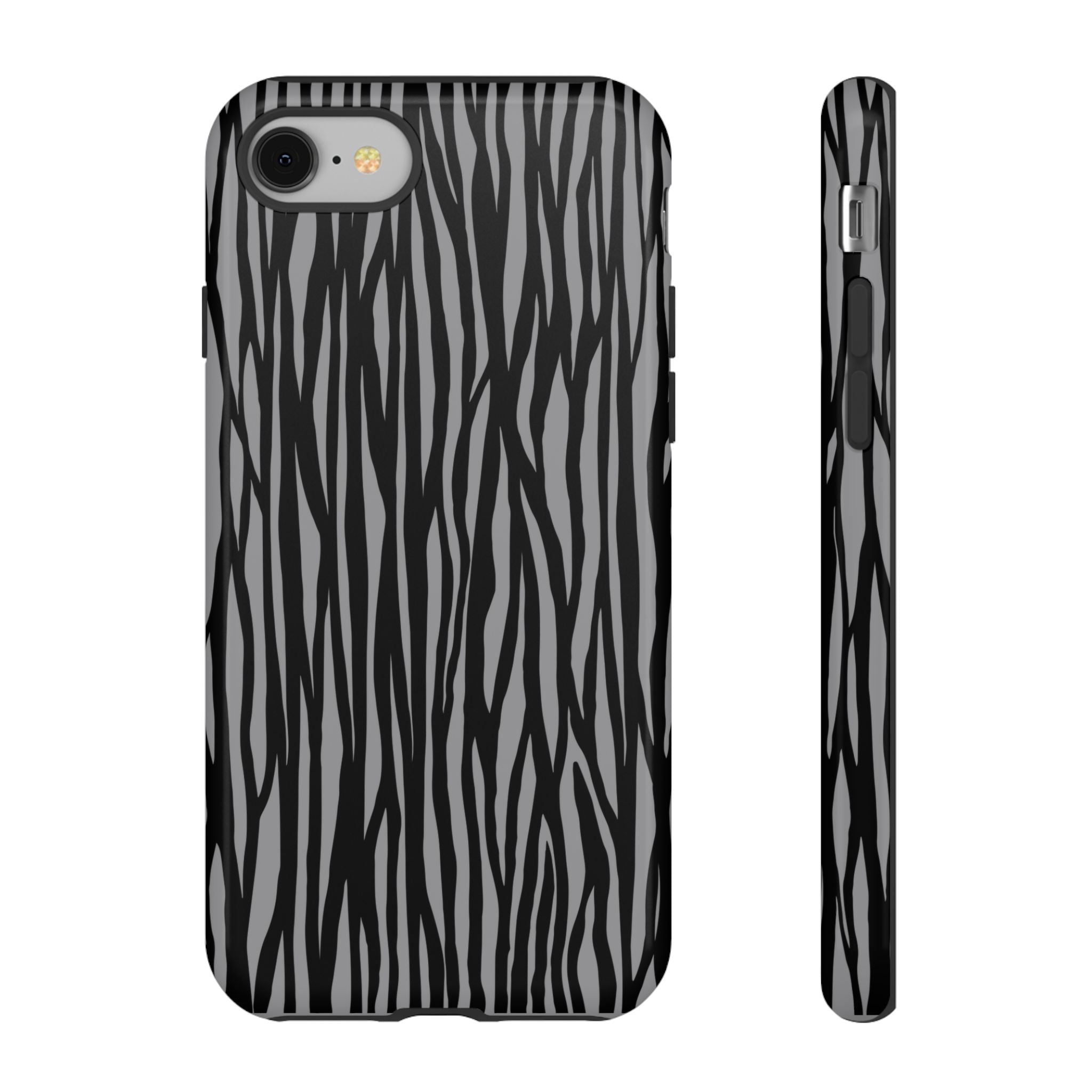 Stylish Tough Phone Case - Black and Gray Striped Design